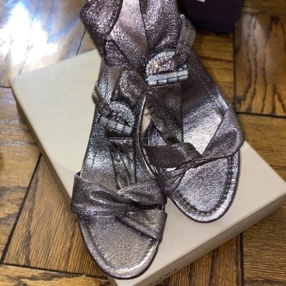 Silver crystal shoes sandals medium heels shoe  With Swarovski crystals - Picture 3 of 10